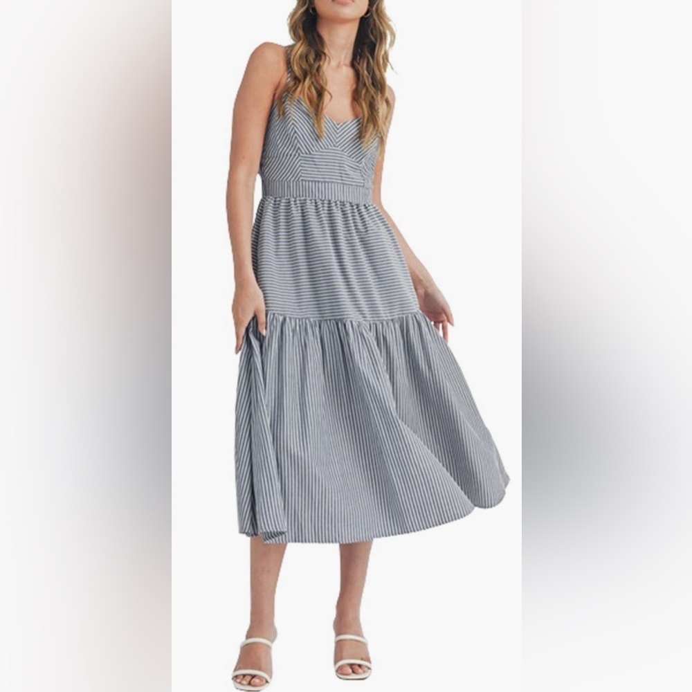 Lush Navy Stripe fit & flare dress - size medium